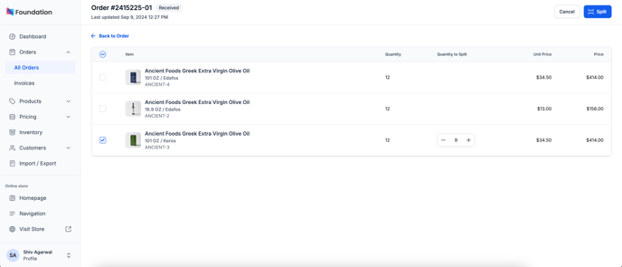 2. Split Order