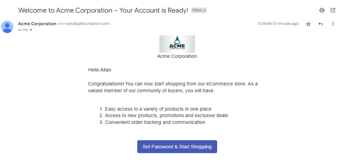 Successful account creation