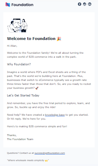 Welcome email